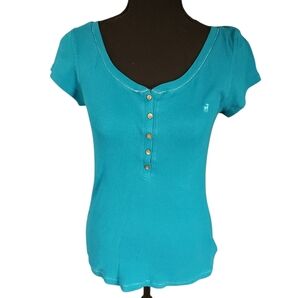 Y2K 00s Old Navy Deer Logo Fitted Short Sleeve Ribbed Henley Sz L